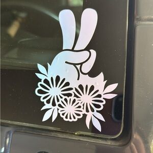 Peace Sign Floral Car Decal - White